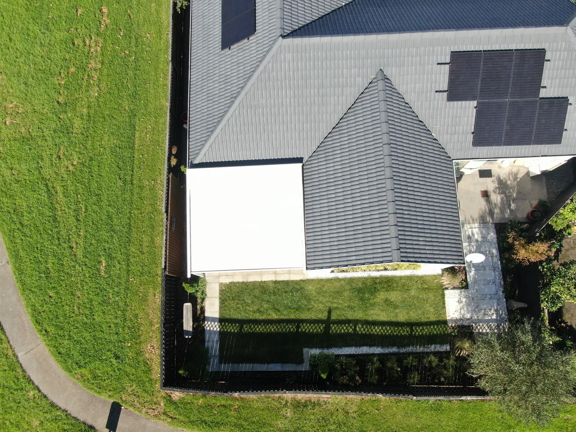 Upper view of modern house roof.